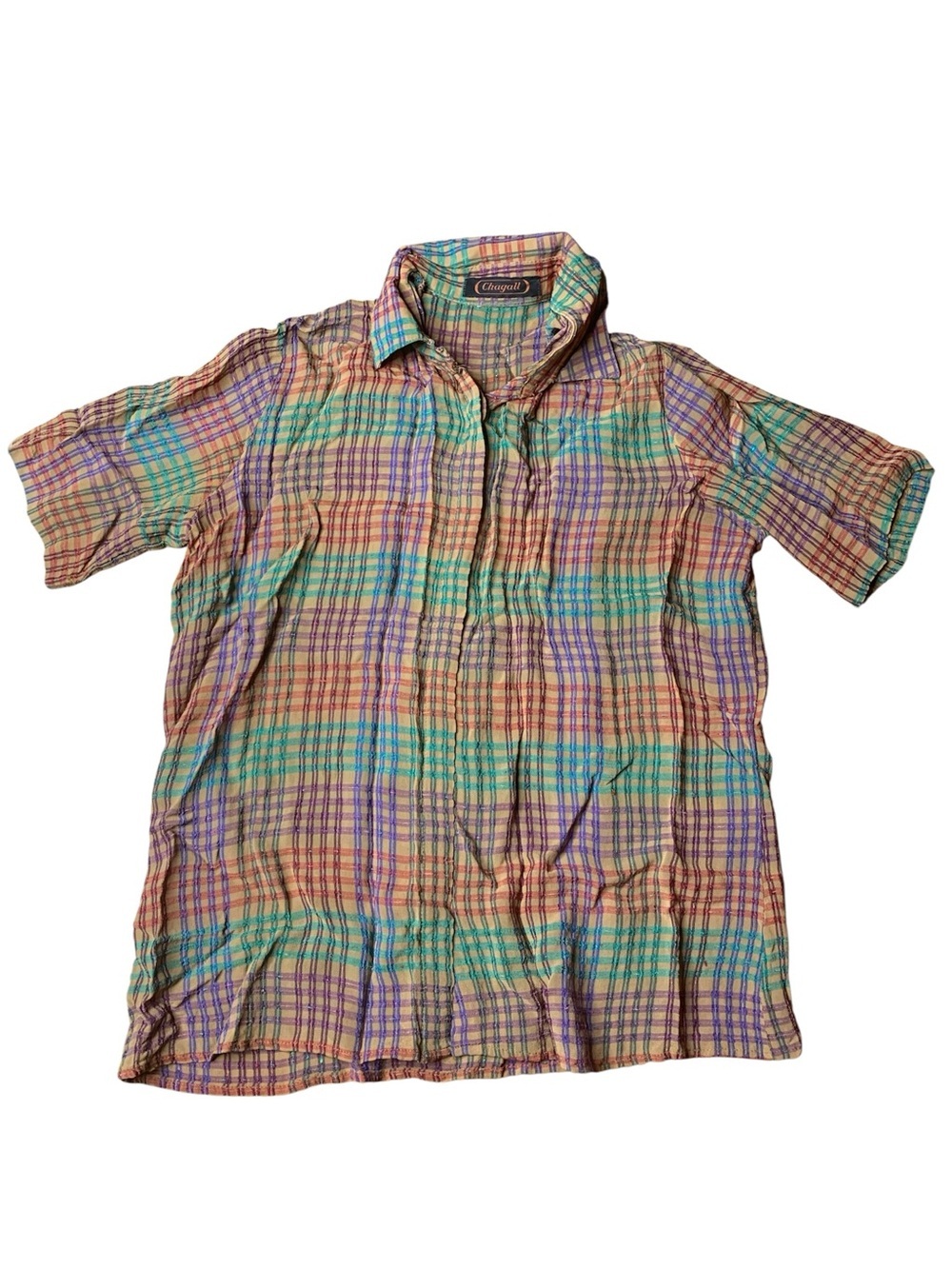 Vintage Chagall Multi-Color Plaid Short Sleeve Button-Up Shirt – Size Small